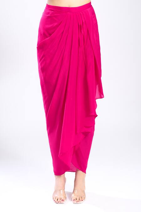 Prisho_Fuchsia Embroidery Round Neck Yoke Kurta Skirt Set _at_Aza_Fashions