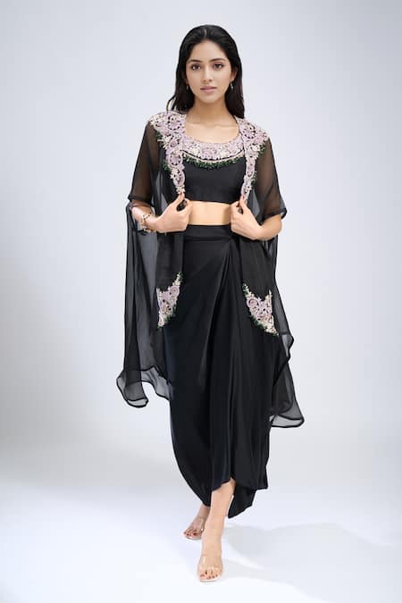 Prisho Embroidered Cape Skirt Set 