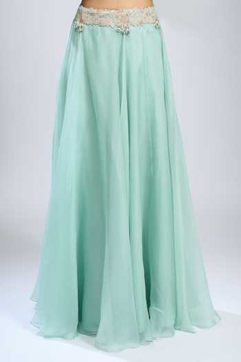 Prisho_Blue Embroidery, Tassels V-neck Placket Blouse With Skirt _Online_at_Aza_Fashions