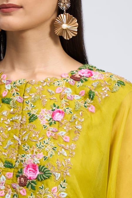 Prisho Green Embroidery Round Neck Dori Kaftan Pant Set Online at Aza Fashions Prisho_Green Embroidery Round Neck Dori Kaftan Pant Set _Online_at_Aza_Fashions