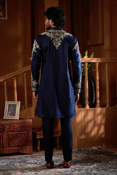 Taroob Embroidered Silk Cotton Kurta Pajama Set 