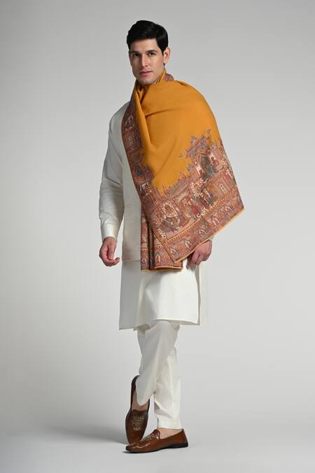 Taroob Taroob Fine Wool Mughal-Darbar Border Kaani Stole 