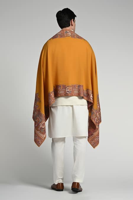 Taroob_Multi Color Taroob Fine Wool Mughal-darbar Border Kaani Stole_Online_at_Aza_Fashions