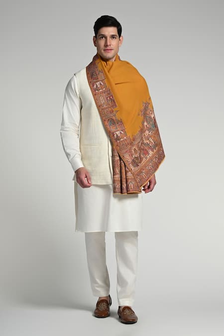 Buy_Taroob_Multi Color Taroob Fine Wool Mughal-darbar Border Kaani Stole_Online_at_Aza_Fashions