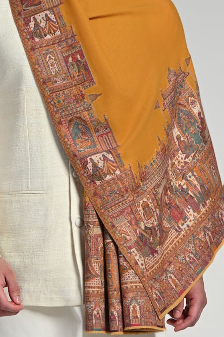 Taroob_Multi Color Taroob Fine Wool Mughal-darbar Border Kaani Stole_at_Aza_Fashions