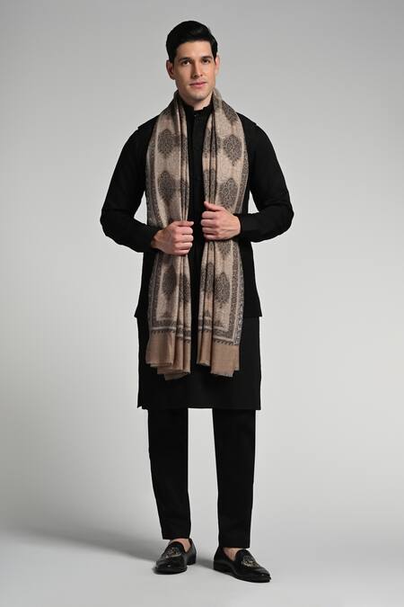 Taroob_Multi Color Taroob Fine Wool Kashmiri Jaal Kaani Stole _Online_at_Aza_Fashions