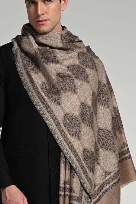 Taroob_Multi Color Taroob Fine Wool Kashmiri Jaal Kaani Stole _at_Aza_Fashions