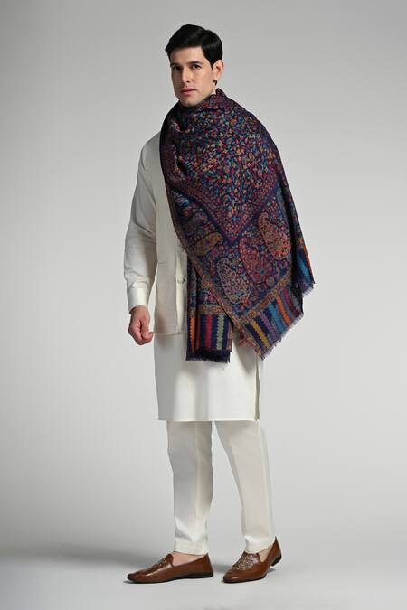 Taroob_Multi Color Taroob Authentic Pashmina Feel Fine Wool Stole _Online_at_Aza_Fashions