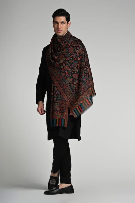 Taroob Multi Color Taroob Fine Wool Floral Kaani Stole Online at Aza Fashions Taroob_Multi Color Taroob Fine Wool Floral Kaani Stole_Online_at_Aza_Fashions