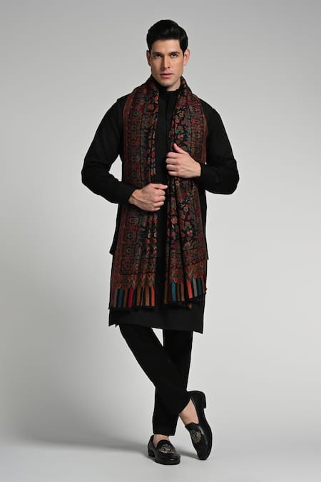 Shop Taroob Multi Color Taroob Fine Wool Floral Kaani Stole Online at Aza Fashions Shop_Taroob_Multi Color Taroob Fine Wool Floral Kaani Stole_Online_at_Aza_Fashions