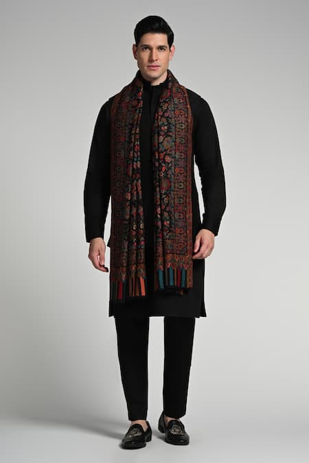 Taroob Multi Color Taroob Fine Wool Floral Kaani Stole at Aza Fashions Taroob_Multi Color Taroob Fine Wool Floral Kaani Stole_at_Aza_Fashions