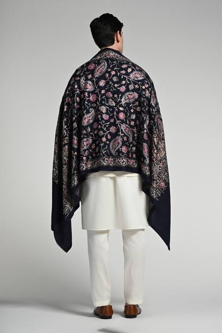 Taroob Multi Color Taroob Wool Silk Kashmiri Embroidered Stole at Aza Fashions Taroob_Multi Color Taroob Wool Silk Kashmiri Embroidered Stole _at_Aza_Fashions