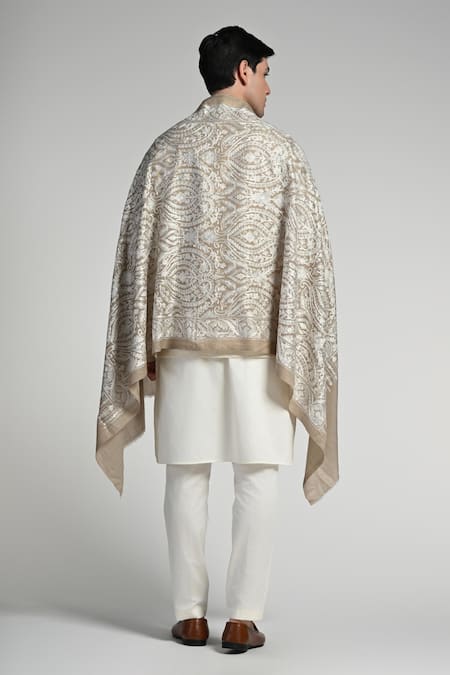 Taroob Taroob Tone on Tone Wool Silk Embroidered Stole 