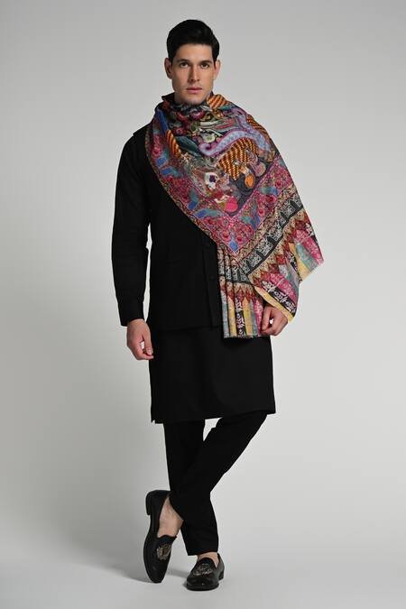 Buy_Taroob_Multi Color Taroob Regal Raj-darbar Fine Wool Kalamkari Stole 
