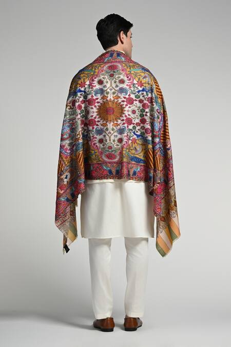 Taroob_Multi Color Taroob Royal Raj-darbar Fine Wool Kalamkari Stole _at_Aza_Fashions
