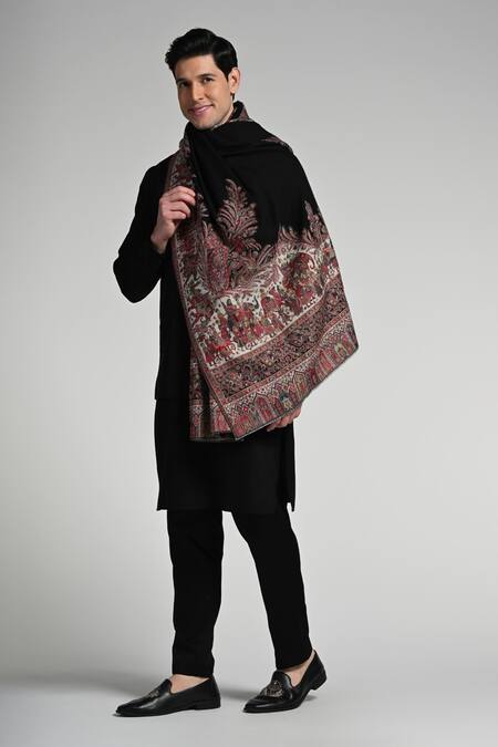 Taroob_Multi Color Taroob Kashmiri Fine Wool Multicolor Kaani Shawl _Online_at_Aza_Fashions