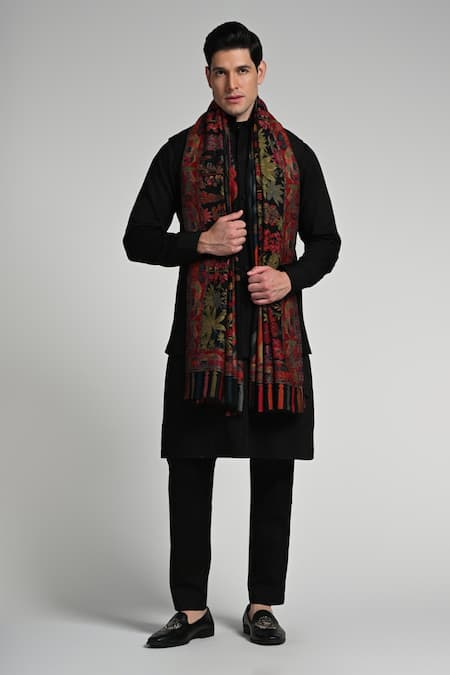 Taroob_Black Taroob Magical Raj-mahal Fine Wool Kaani Shawl _Online_at_Aza_Fashions
