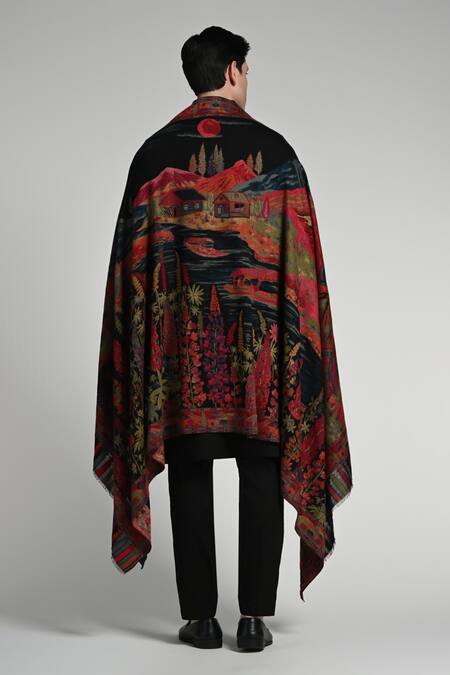 Shop_Taroob_Black Taroob Magical Raj-mahal Fine Wool Kaani Shawl _Online_at_Aza_Fashions