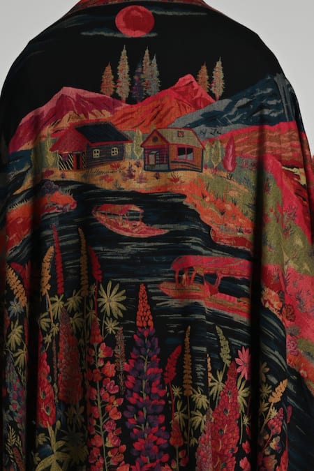 Taroob_Black Taroob Magical Raj-mahal Fine Wool Kaani Shawl _at_Aza_Fashions