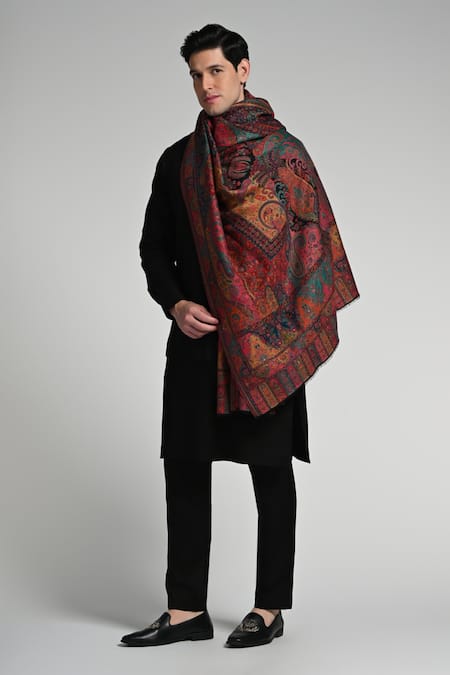 Taroob_Multi Color Taroob Kashmiri Fine Wool Multicolor Kaani Shawl _Online_at_Aza_Fashions