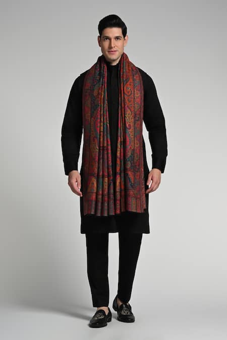 Shop_Taroob_Multi Color Taroob Kashmiri Fine Wool Multicolor Kaani Shawl _Online_at_Aza_Fashions