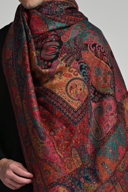 Taroob_Multi Color Taroob Kashmiri Fine Wool Multicolor Kaani Shawl _at_Aza_Fashions
