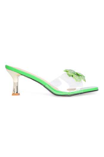 Buy_NR By Nidhi Rathi_Green Rhinestones, Stones Embellished Flower Transparent Heels _Online_at_Aza_Fashions