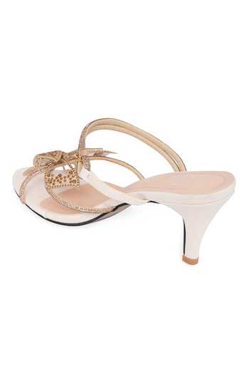 NR By Nidhi Rathi_Gold Rhinestones Embellished Bow Detail Kitten Heels _Online_at_Aza_Fashions