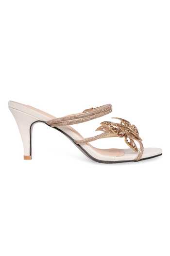 Buy_NR By Nidhi Rathi_Gold Rhinestones Embellished Bow Detail Kitten Heels _Online_at_Aza_Fashions