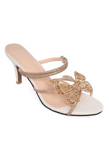 Shop_NR By Nidhi Rathi_Gold Rhinestones Embellished Bow Detail Kitten Heels _Online_at_Aza_Fashions