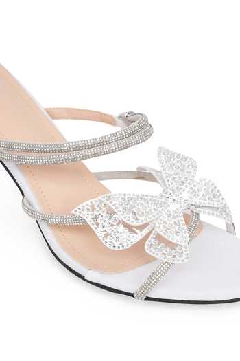 Buy_NR By Nidhi Rathi_Silver Rhinestones, Crystals Embellished Butterfly Strap Heels 