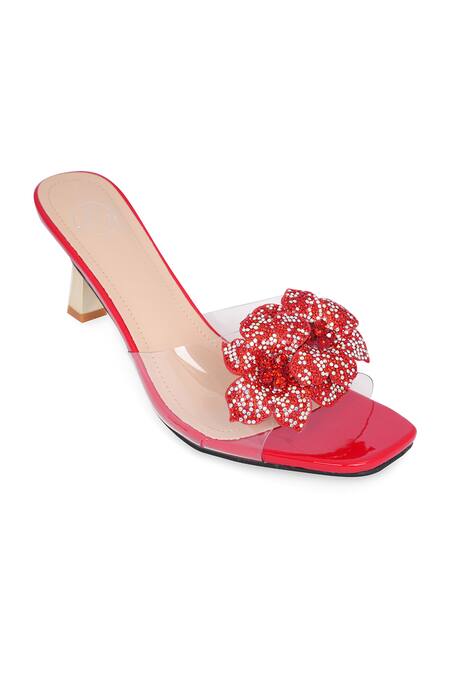Shop_NR By Nidhi Rathi_Red Rhinestones, Crystals And Transparent Embellished Heels _Online_at_Aza_Fashions