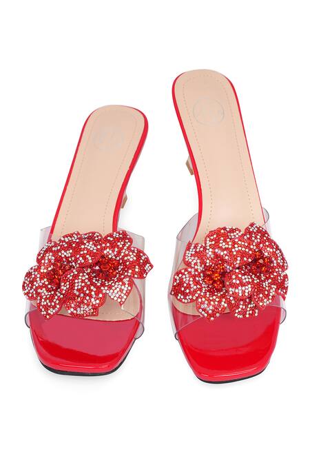 NR By Nidhi Rathi_Red Rhinestones, Crystals And Transparent Embellished Heels _at_Aza_Fashions
