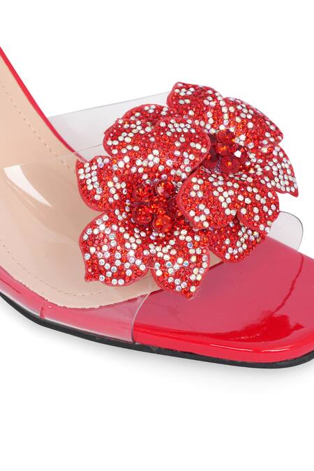 Buy_NR By Nidhi Rathi_Red Rhinestones, Crystals And Transparent Embellished Heels 