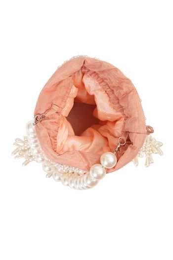 NR By Nidhi Rathi_Peach Pearls, Beads, Tassels Embellished Drawstring Potli Bag _Online_at_Aza_Fashions