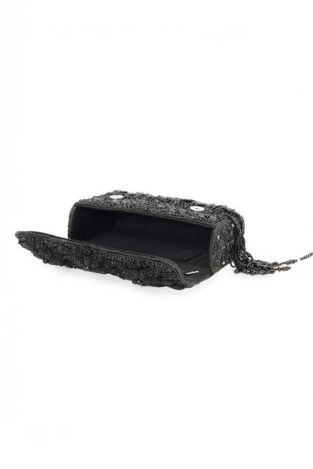NR By Nidhi Rathi_Black Beads, Fringe Beaded Cascade Clutch Bag _Online_at_Aza_Fashions