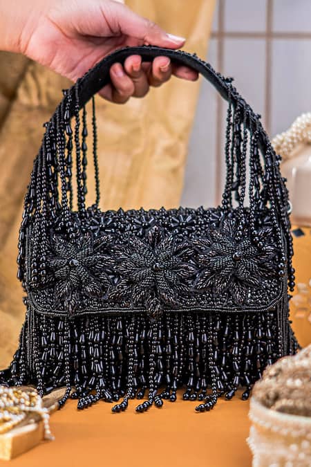 NR By Nidhi Rathi Beaded Cascade Fringe Clutch Bag
