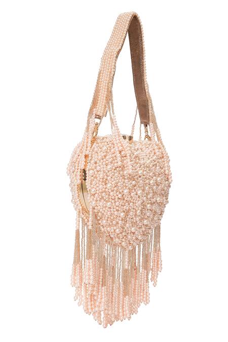 Buy NR By Nidhi Rathi Peach Pearls, Crystals, Beads, Tassels Embellished Fringe Clutch Bag Online at Aza Fashions Buy_NR By Nidhi Rathi_Peach Pearls, Crystals, Beads, Tassels Embellished Fringe Clutch Bag _Online_at_Aza_Fashions