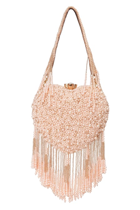 NR By Nidhi Rathi Pearl Embellished Fringe Clutch Bag 