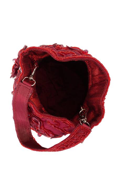 NR By Nidhi Rathi_Red Sequins, Beads, Embroidery Floral And Potli Bag _Online_at_Aza_Fashions