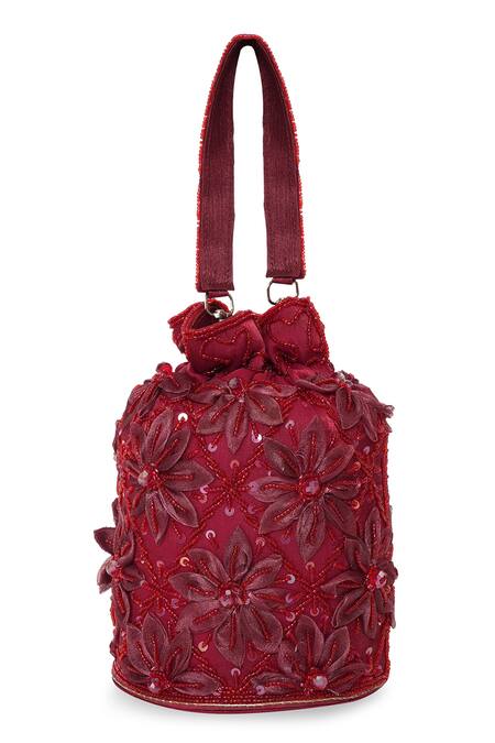 Shop_NR By Nidhi Rathi_Red Sequins, Beads, Embroidery Floral And Potli Bag _Online_at_Aza_Fashions