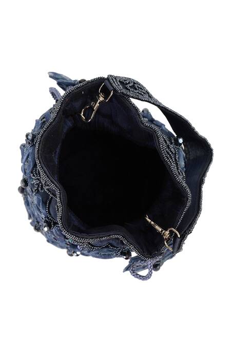 NR By Nidhi Rathi_Navy Beads, Sequins, Embroidery Floral And Embellished Potli Bag _Online_at_Aza_Fashions