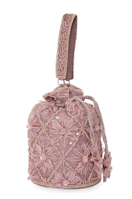 Buy_NR By Nidhi Rathi_Pink Beads, Sequins, Embroidery Floral And Potli Bag _Online_at_Aza_Fashions