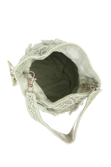 Buy_NR By Nidhi Rathi_Mint Beads, Sequins, Fabric Flowers Floral And Embellished Potli Bag _Online_at_Aza_Fashions