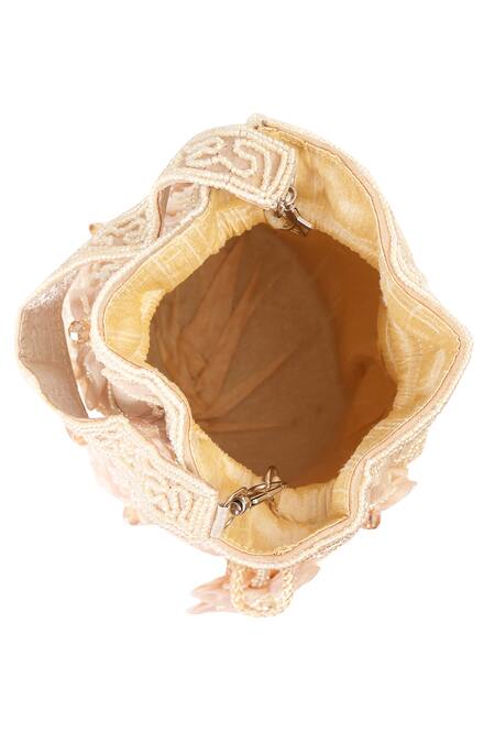 NR By Nidhi Rathi_Peach Beads, Sequins, Stones, Embroidery Floral Applique And Beaded Potli Bag _Online_at_Aza_Fashions