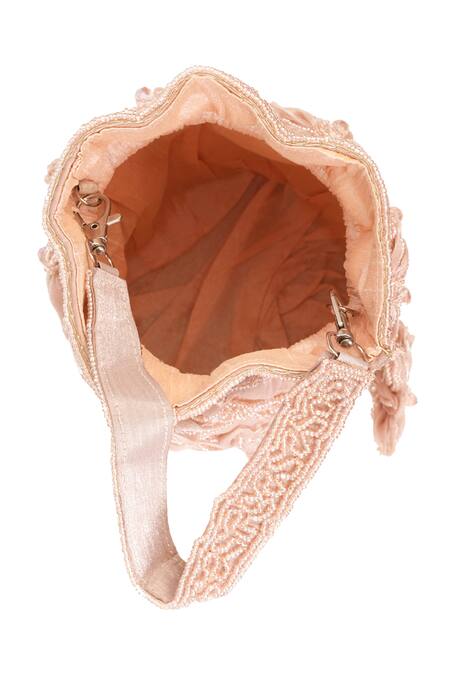 NR By Nidhi Rathi_Rose Gold Beads, Sequins, Embroidery Floral And Pearl Embellished Potli Bag _Online_at_Aza_Fashions
