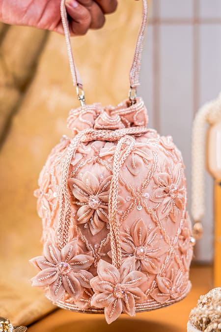 NR By Nidhi Rathi Floral Sequin & Pearl Embellished Potli Bag