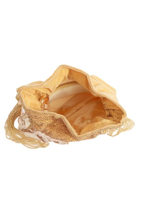 NR By Nidhi Rathi_Gold Sequins, Pearls, Tassels, Beads Handle Potli Bag _Online_at_Aza_Fashions