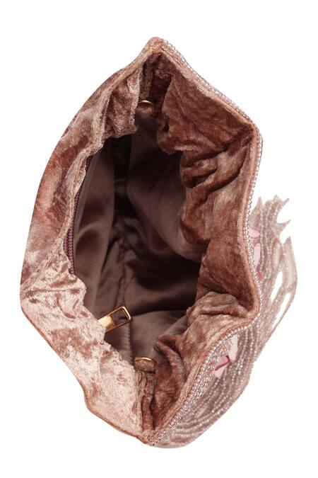 NR By Nidhi Rathi_Rose Gold Sequins, Beads, Tassels, Pearls Embroidered Potli Bag With Handle _Online_at_Aza_Fashions