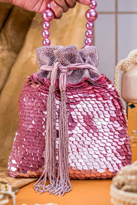 NR By Nidhi Rathi Sequin Embroidered Potli Bag With Pearl Handle